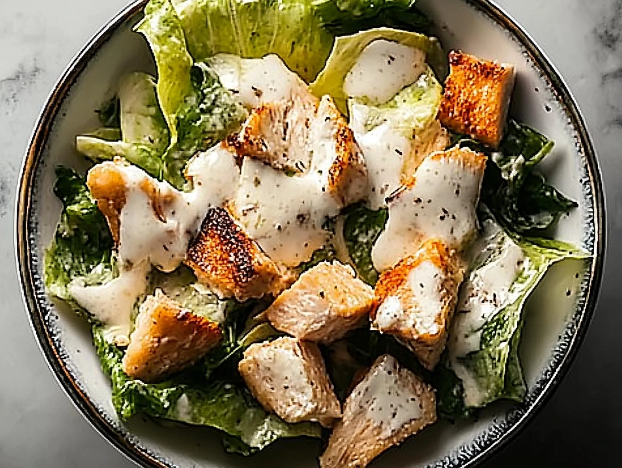 Classic Caesar Salad with romaine lettuce, croutons, Parmesan cheese, and Caesar dressing