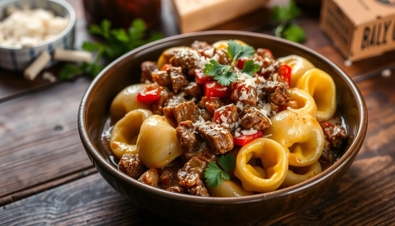 Discover Cheesesteak Tortellini in Rich Provolone Sauce