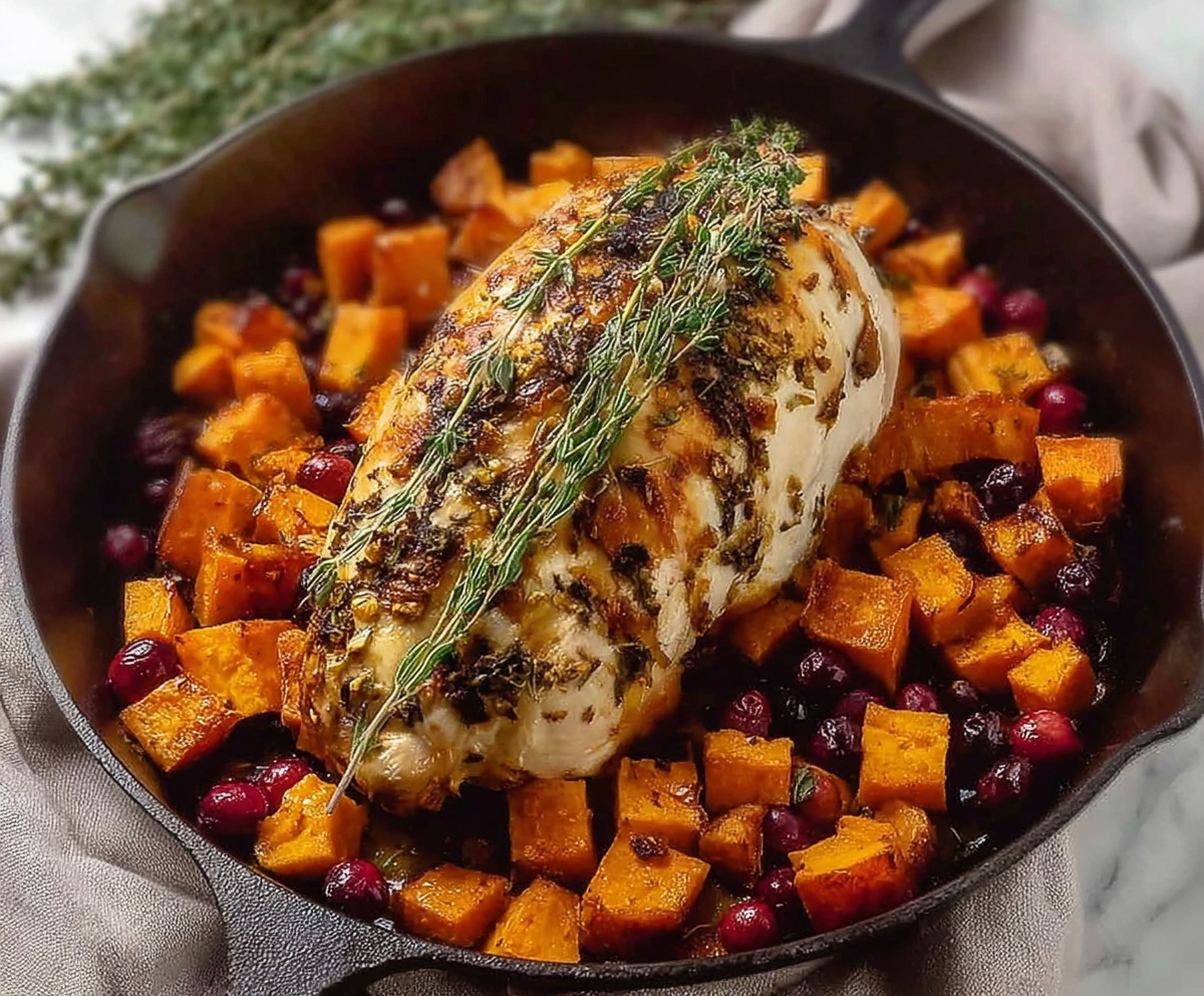 roasted turkey with sweet potatoes