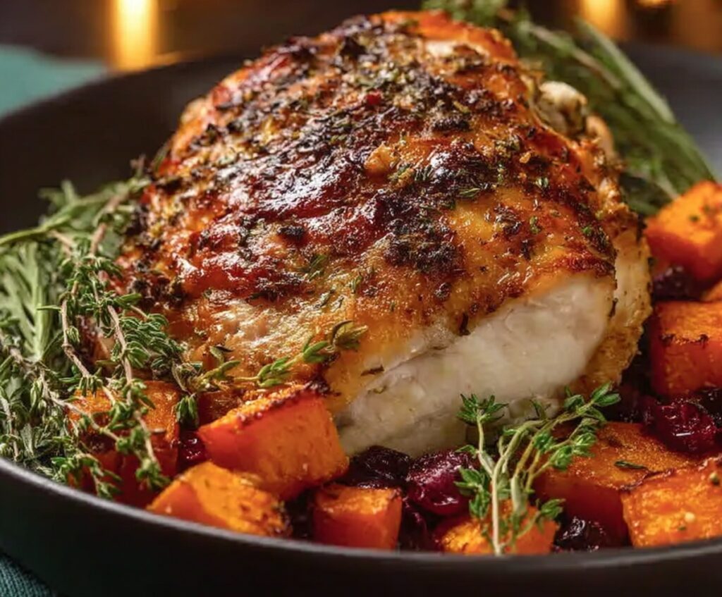 roasted turkey with sweet potatoes