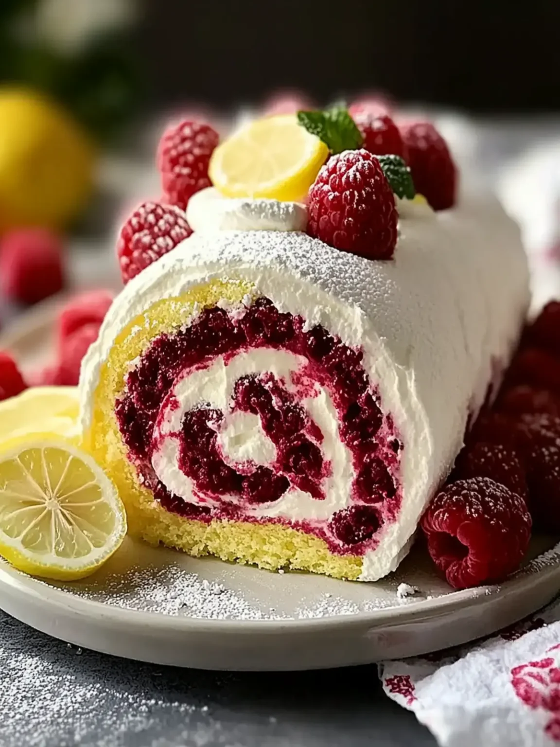 Lemon Raspberry Velvet Roll Cake