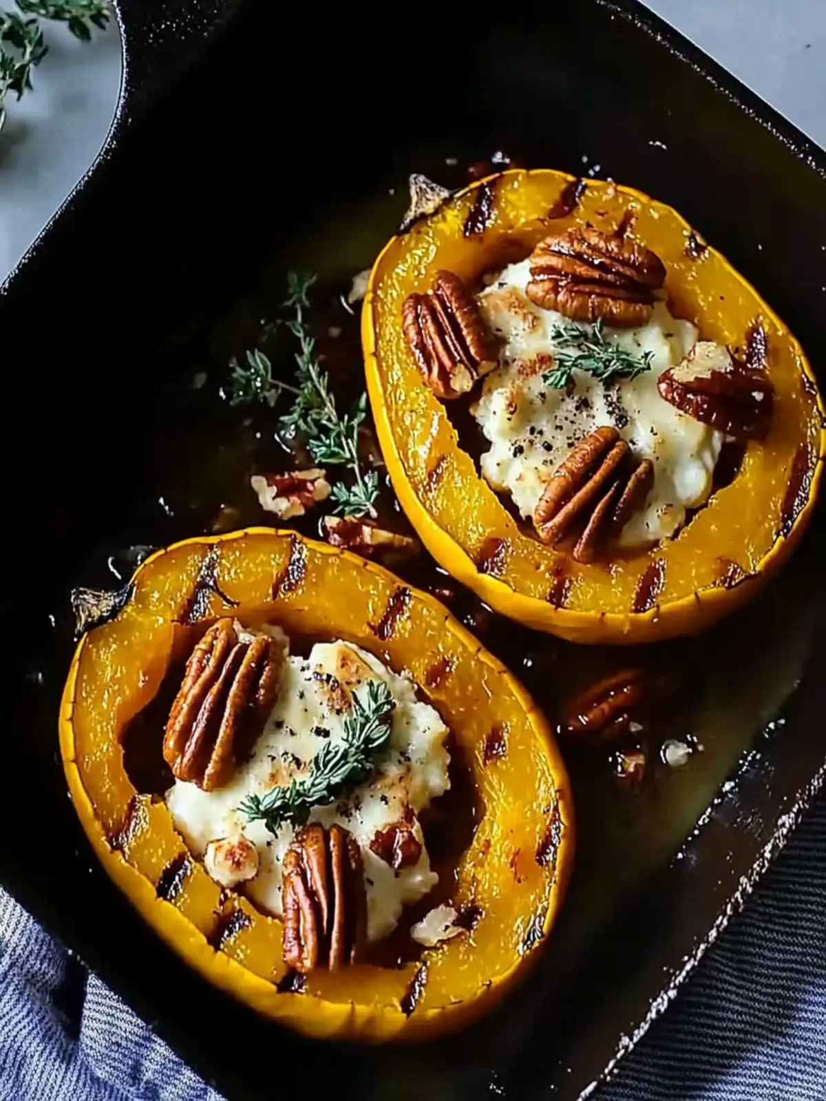 Easy Roasted Acorn Squash with Maple Pecan and Goat Cheese