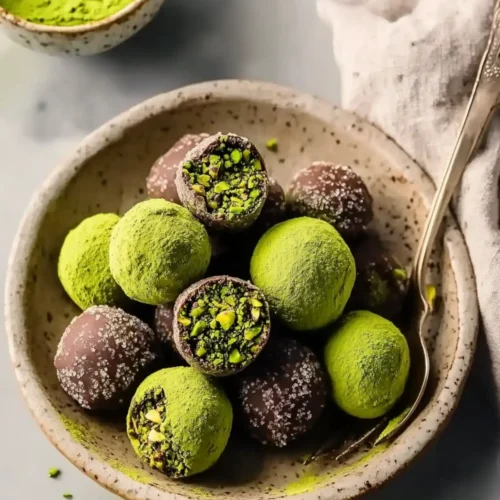 Pistachio Matcha Dark Chocolate Truffles