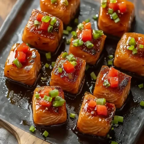 Juicy Bourbon Glazed Salmon Bites