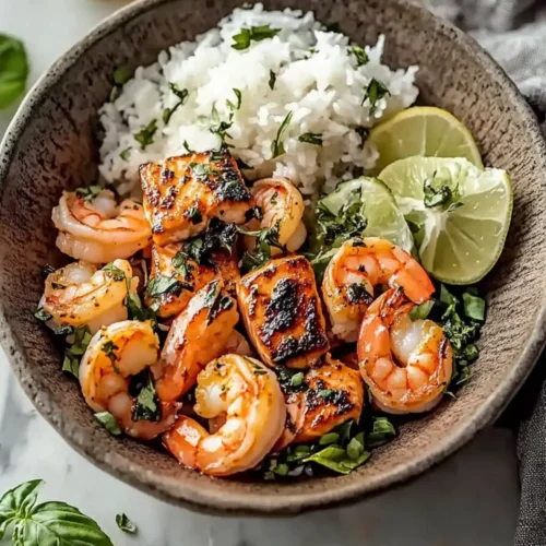 Garlic Salmon and Shrimp Bowl