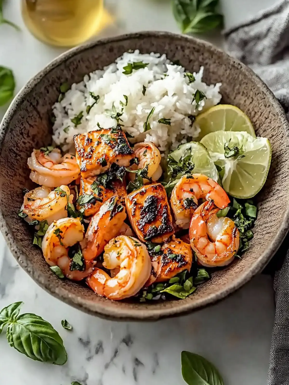 Garlic Salmon and Shrimp Bowl: Quick, Flavorful Dinner Delight