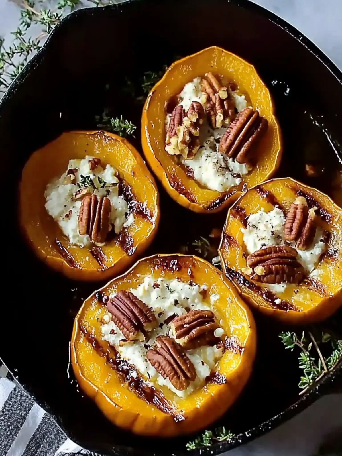 Easy Roasted Acorn Squash with Maple Pecan and Goat Cheese
