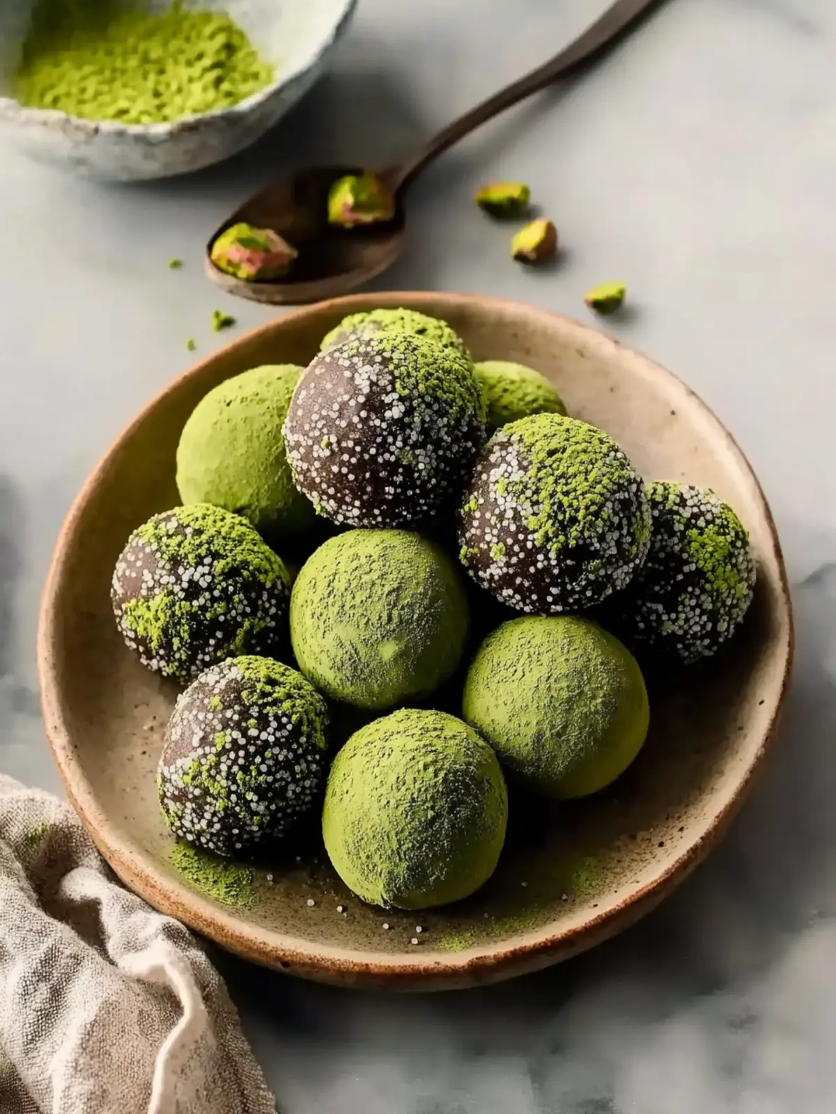 Pistachio Matcha Dark Chocolate Truffles