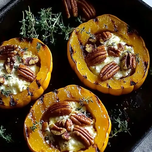 Easy Roasted Acorn Squash with Maple Pecan and Goat Cheese