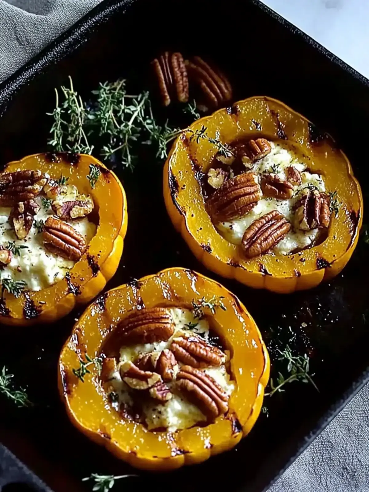 Easy Roasted Acorn Squash with Maple Pecan and Goat Cheese