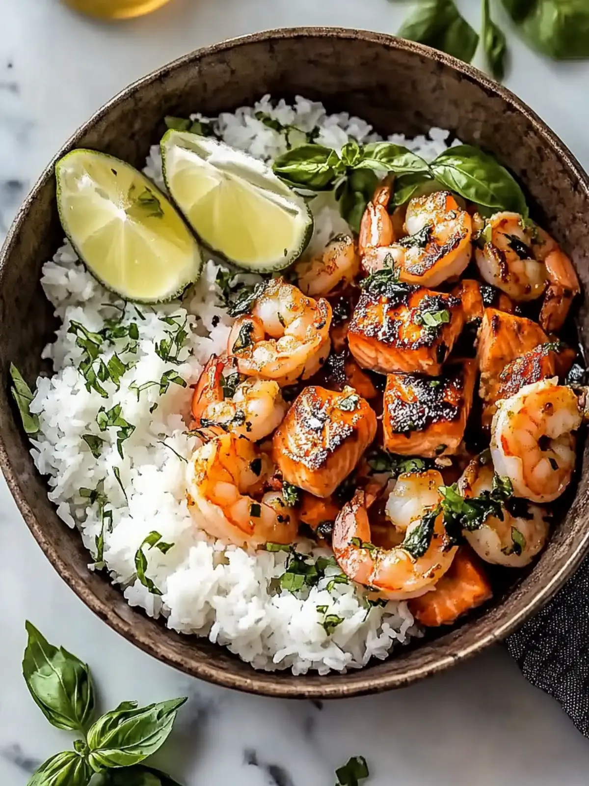 Garlic Salmon and Shrimp Bowl