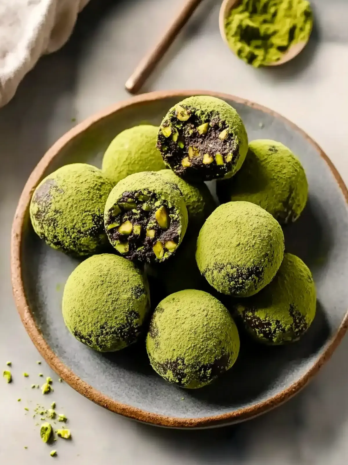 Pistachio Matcha Dark Chocolate Truffles