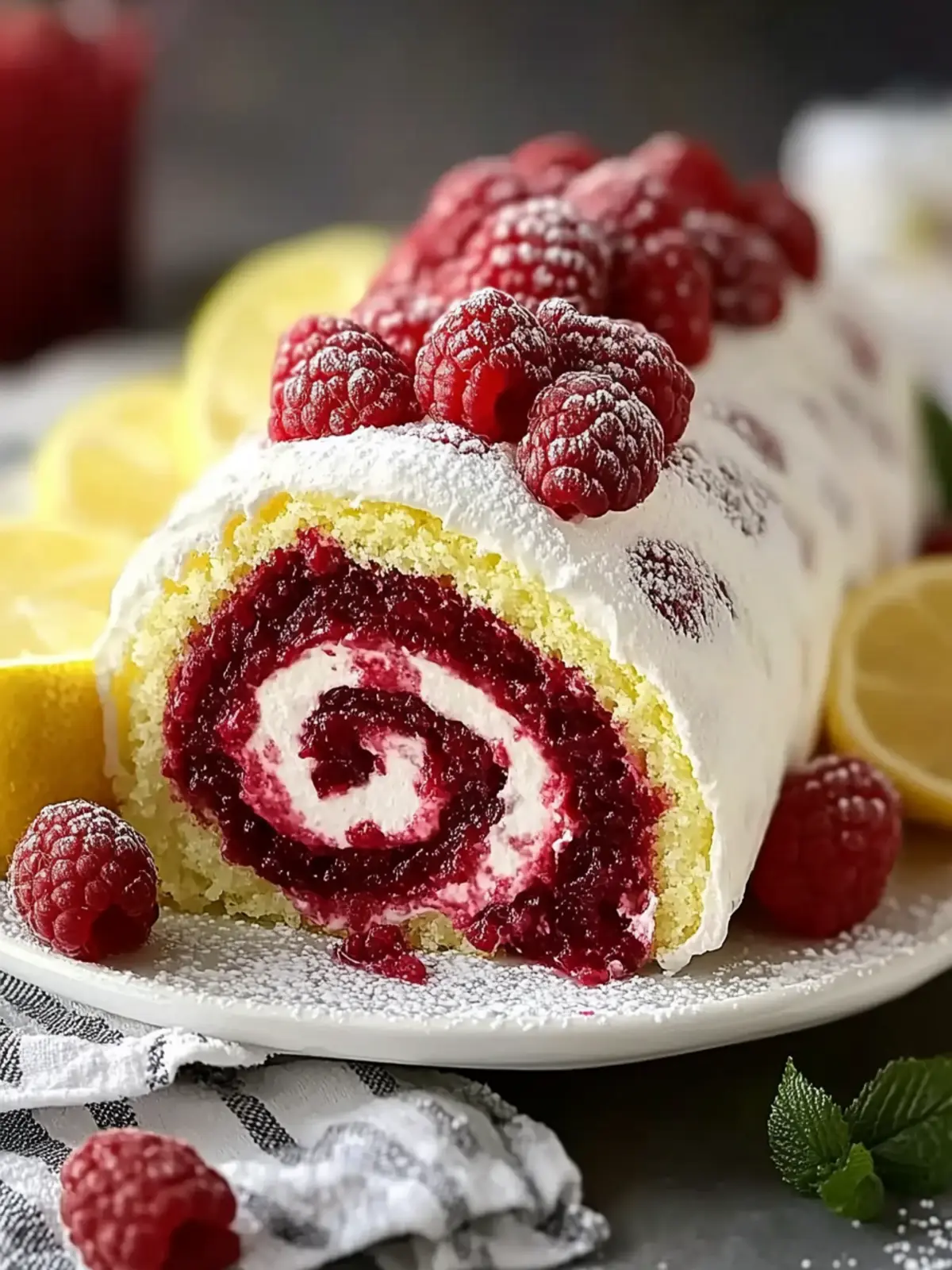 Lemon Raspberry Velvet Roll Cake