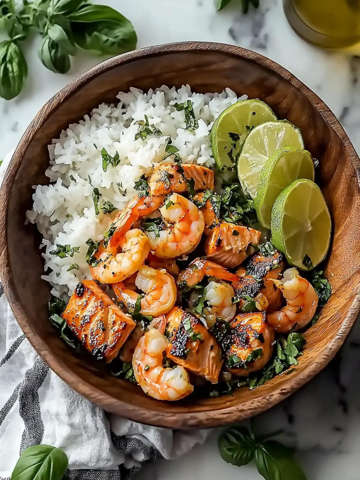 Garlic Salmon and Shrimp Bowl