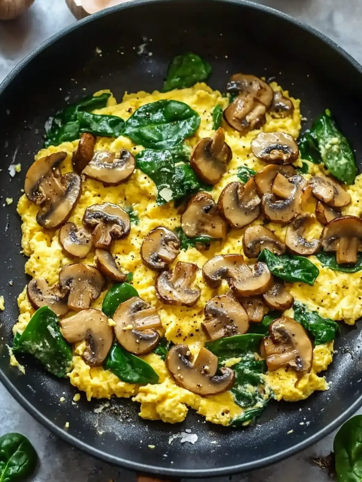 10-Minute Mushroom Spinach Scrambled Eggs