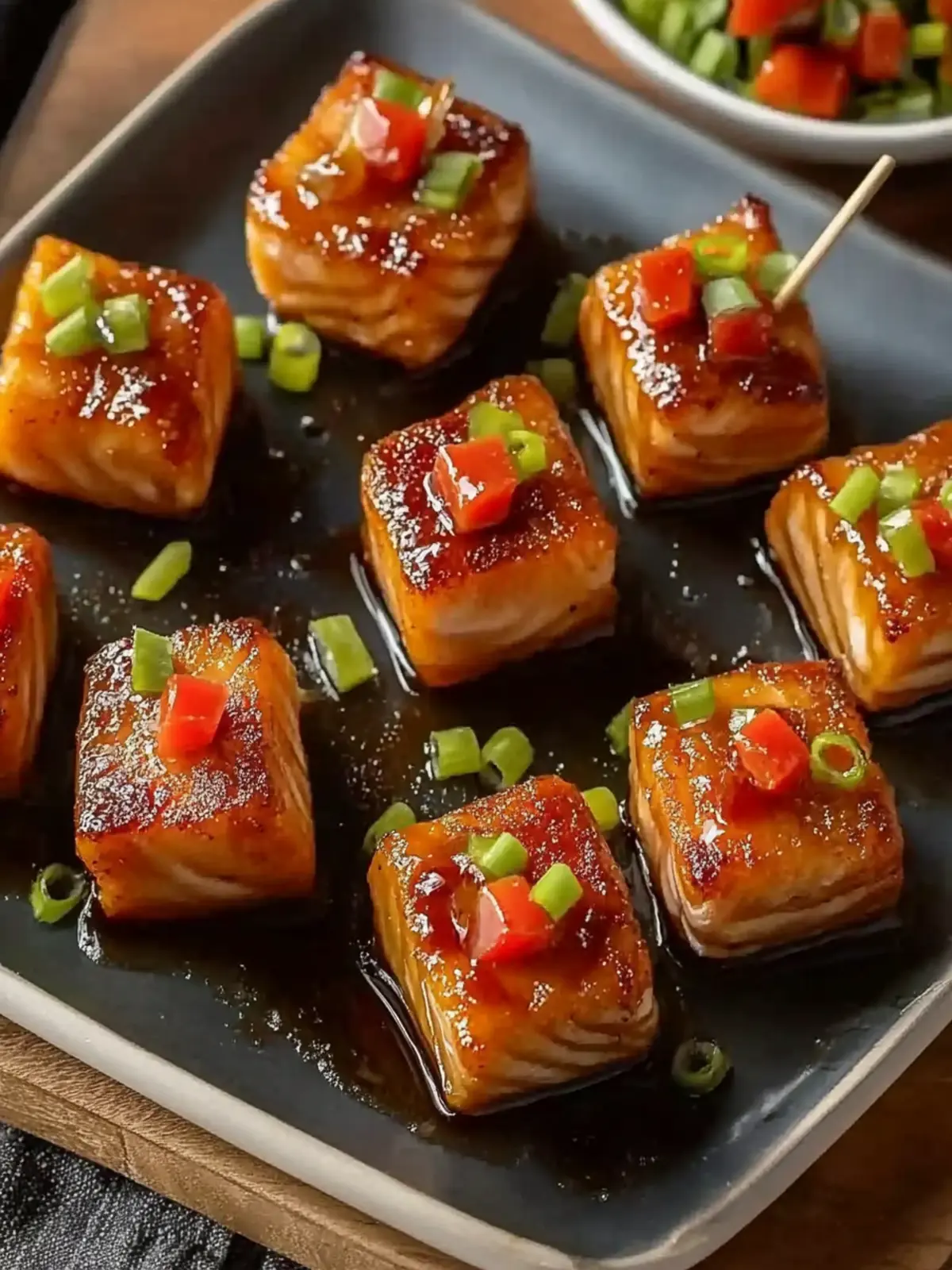 Juicy Bourbon Glazed Salmon Bites