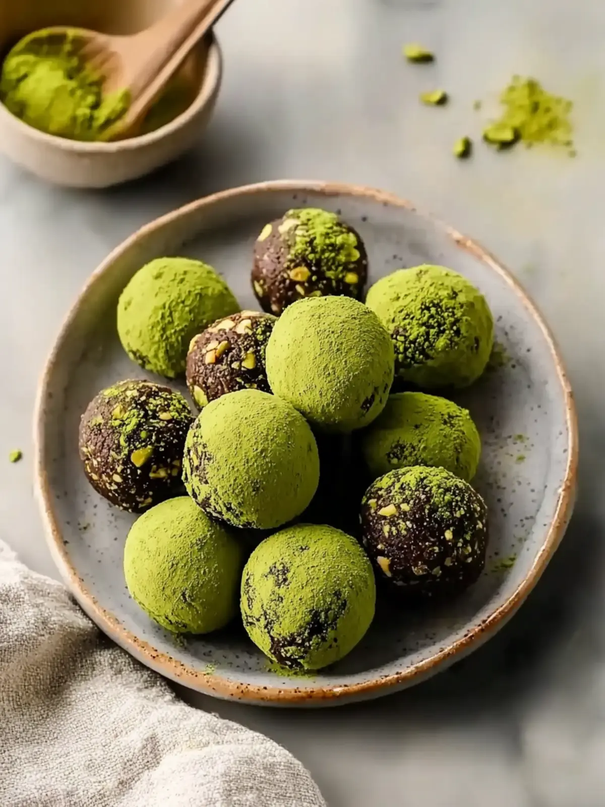 Pistachio Matcha Dark Chocolate Truffles