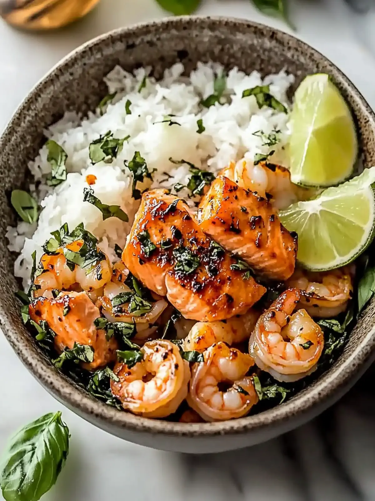 Easy Honey Garlic Salmon and Shrimp Bowl