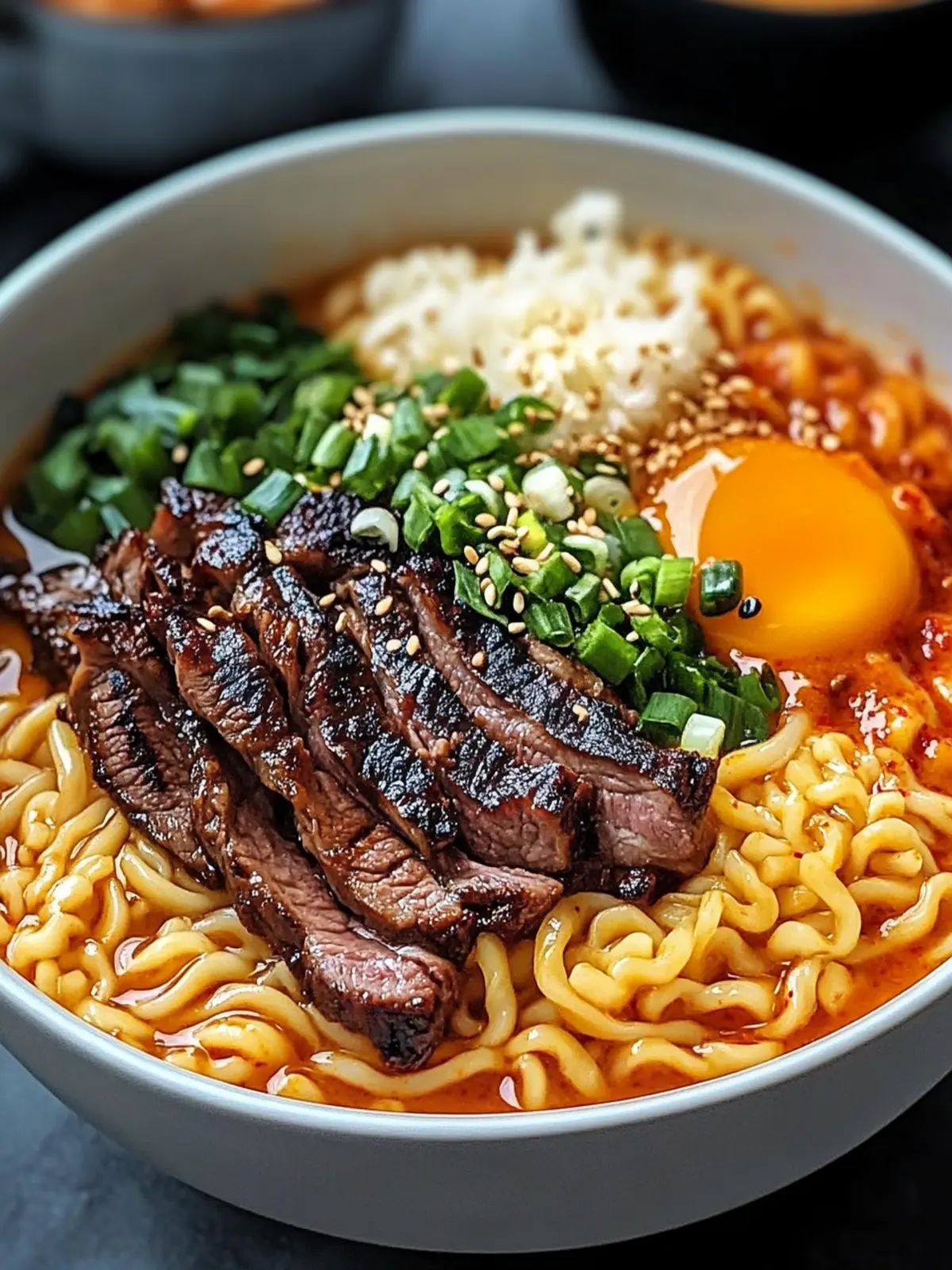 Spicy Korean Ramen with Grilled Beef & Creamy Sauce