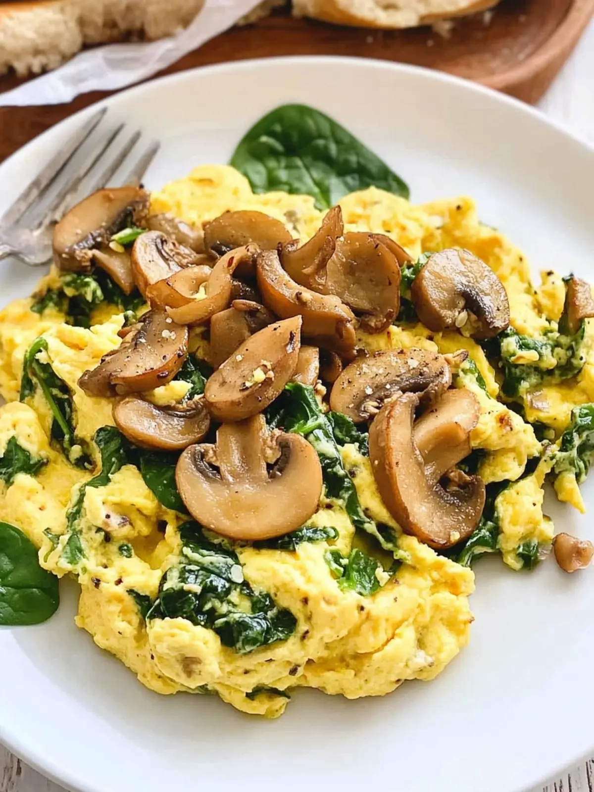 Healthy Mushroom Spinach Scrambled Eggs