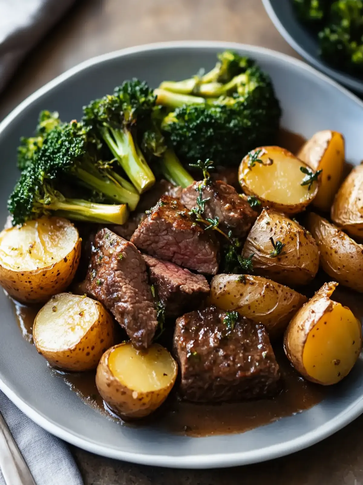 Beef with Herb-Roasted Potatoes & Steamed Broccoli