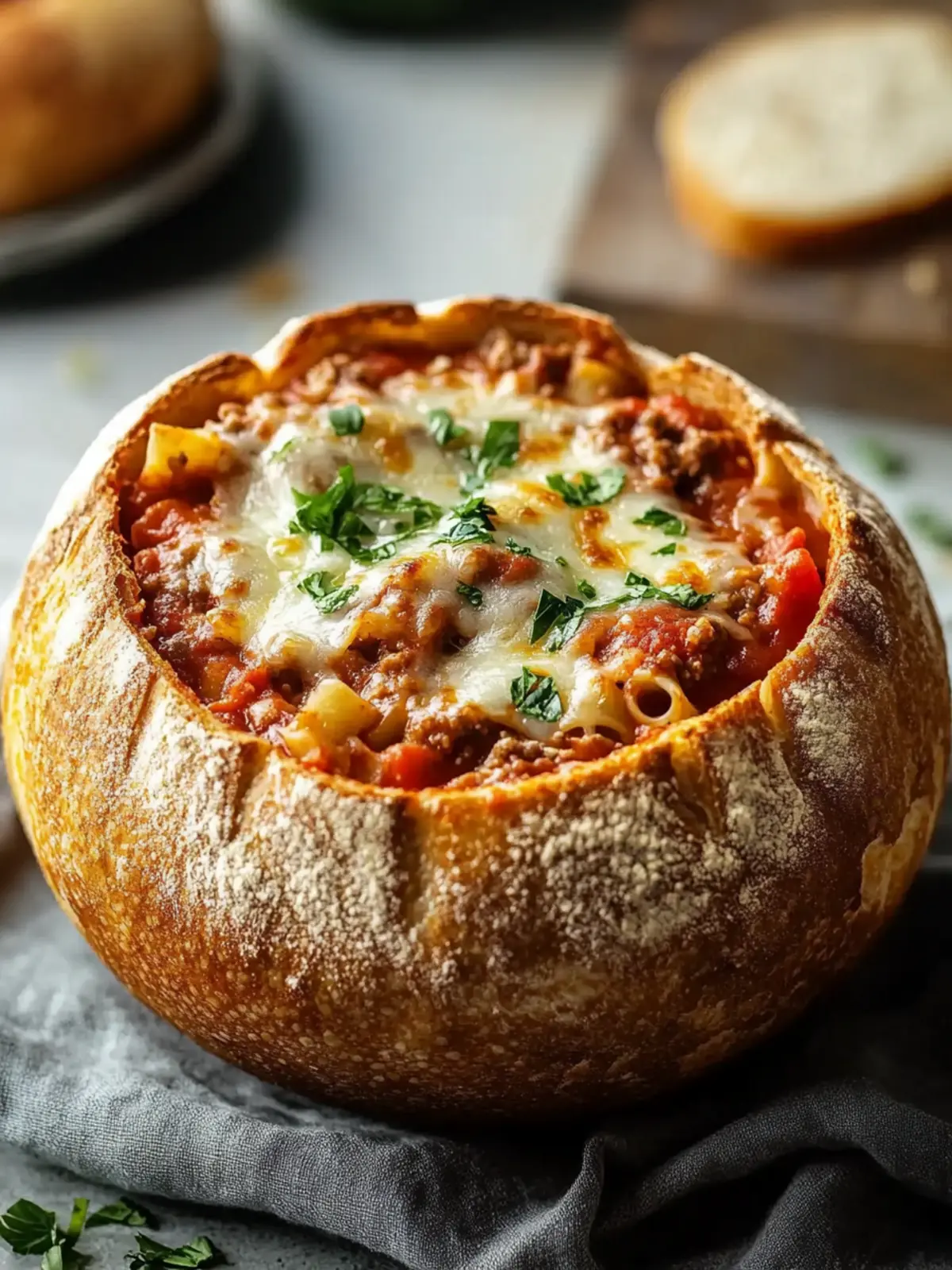 Comforting Lasagna Soup in a Bread Bowl