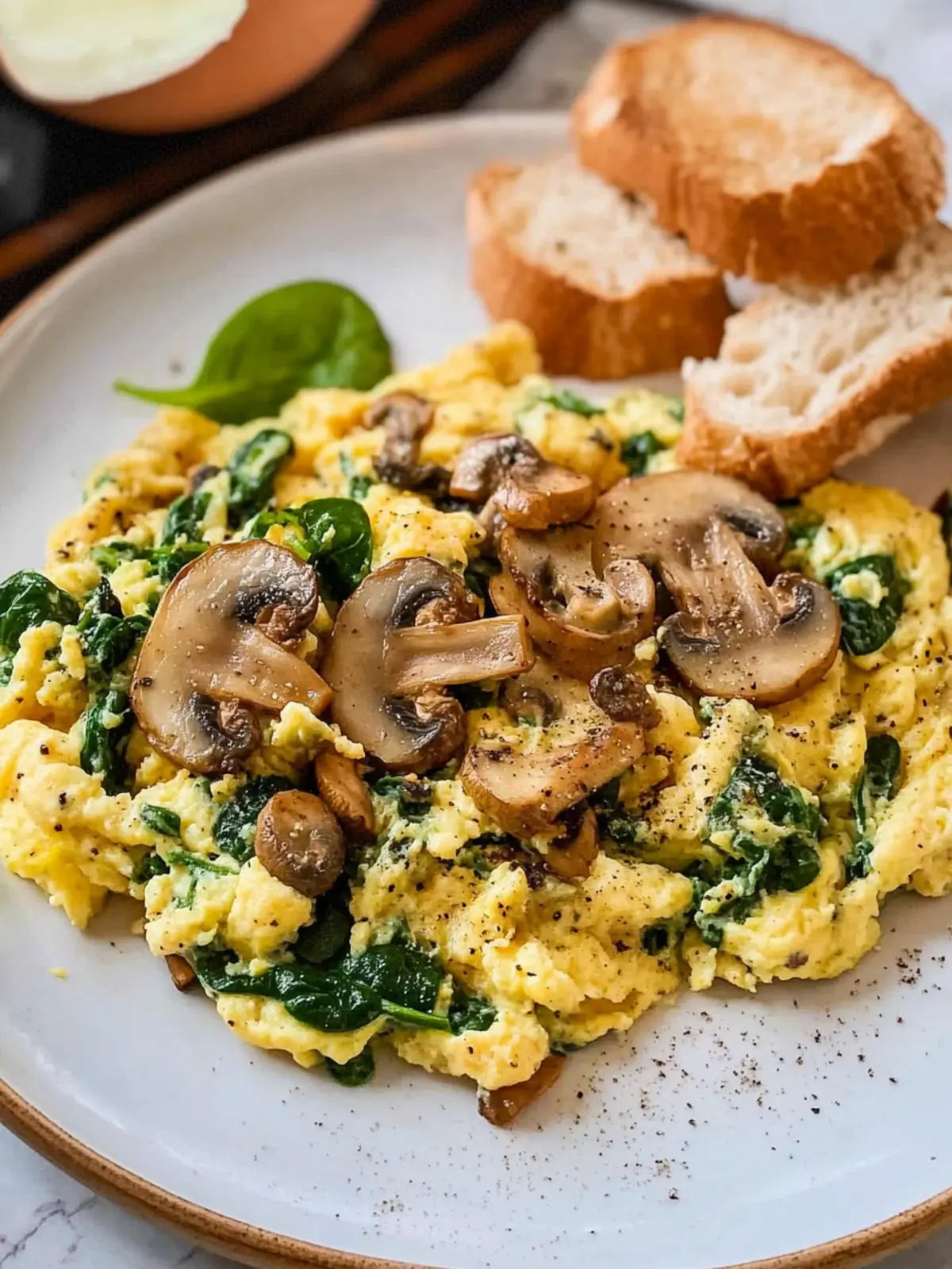 Healthy Mushroom Spinach Scrambled Eggs