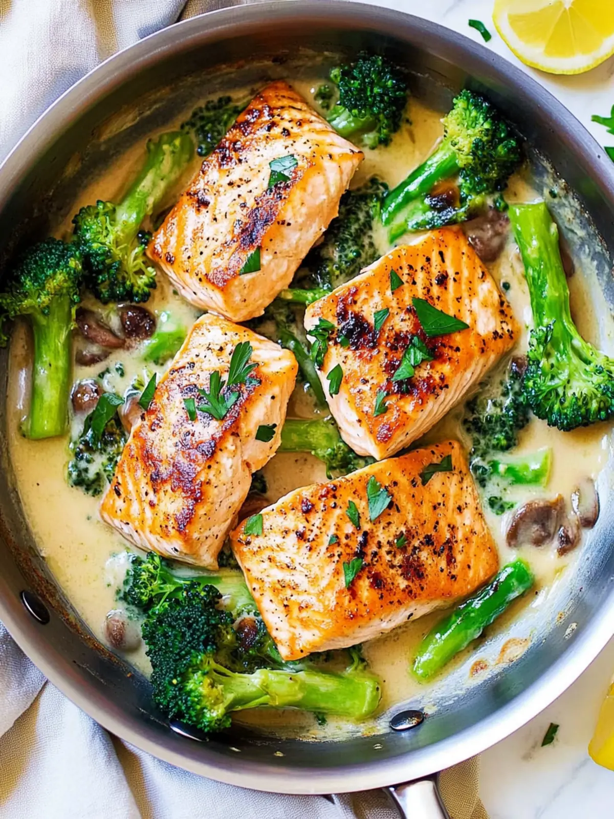One‑Skillet Garlicky Salmon & Broccoli