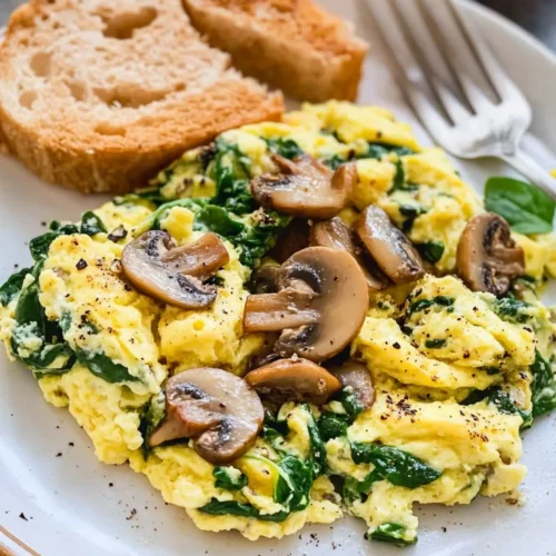Healthy Mushroom Spinach Scrambled Eggs