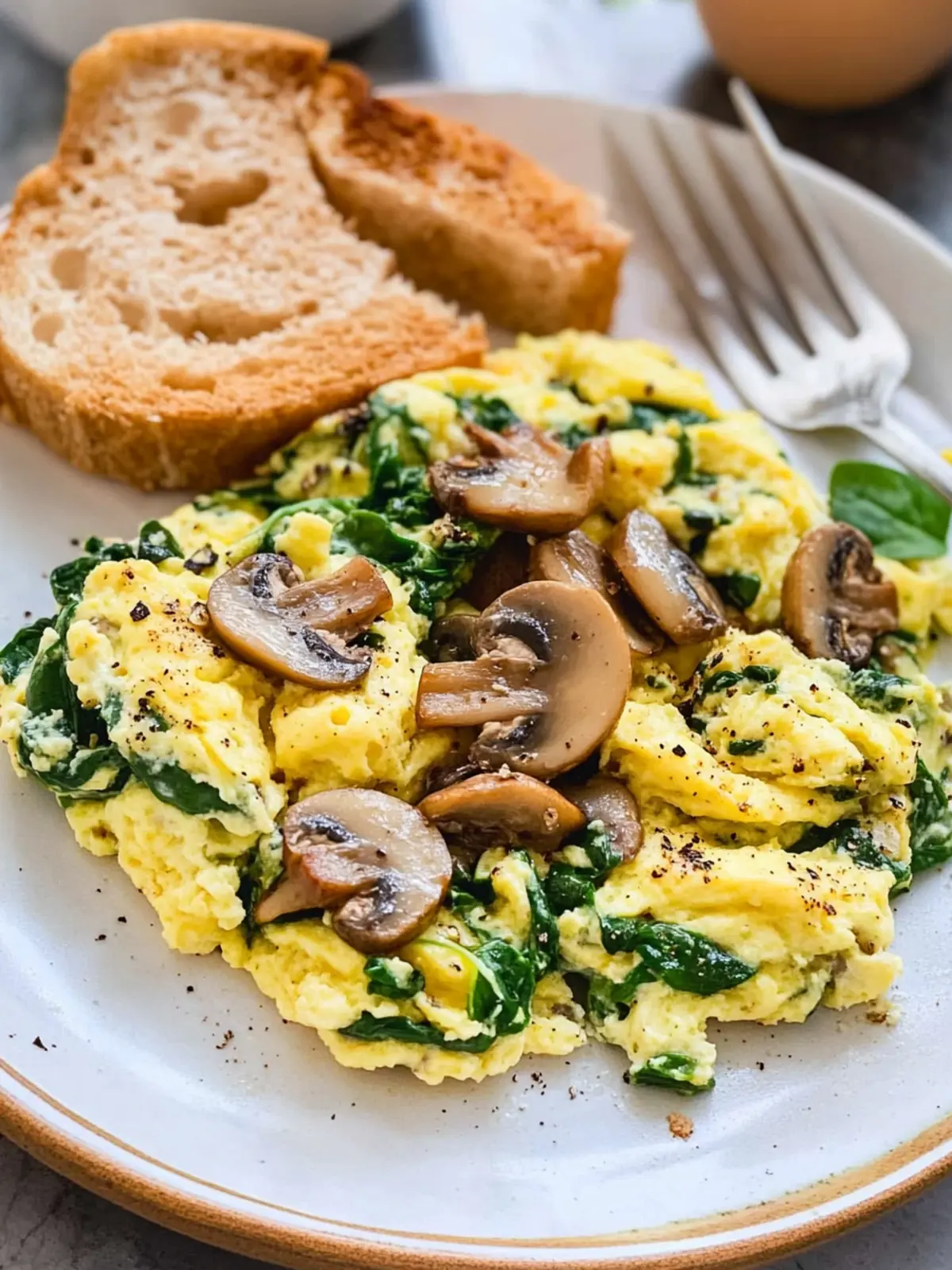 Healthy Mushroom Spinach Scrambled Eggs