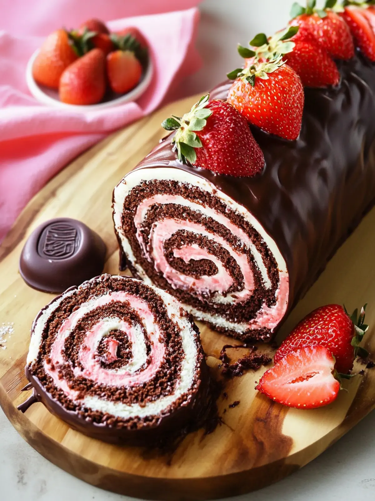 Chocolate-Covered Strawberry Swiss Roll Cake