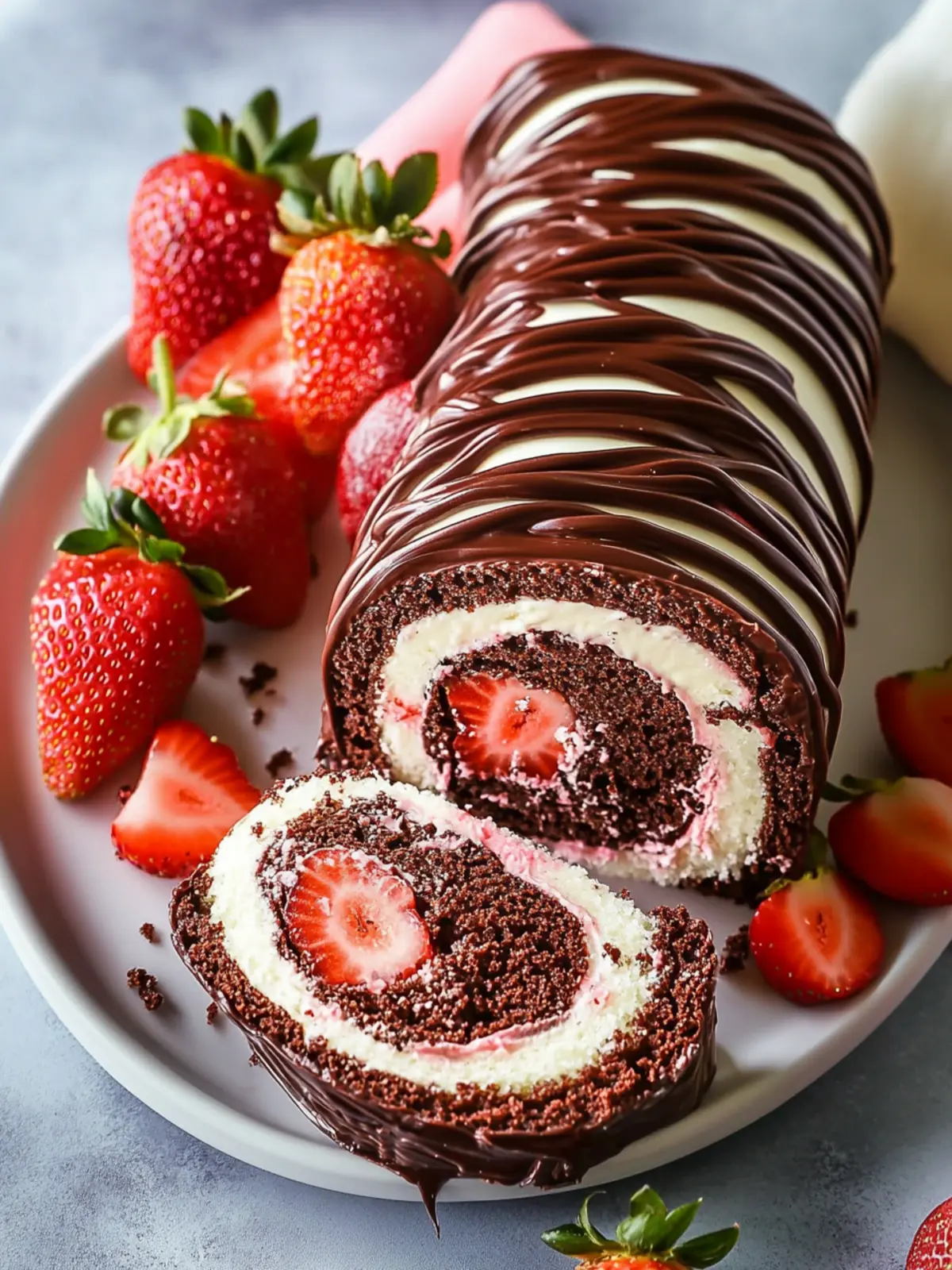 Chocolate-Covered Strawberry Swiss Roll Cake
