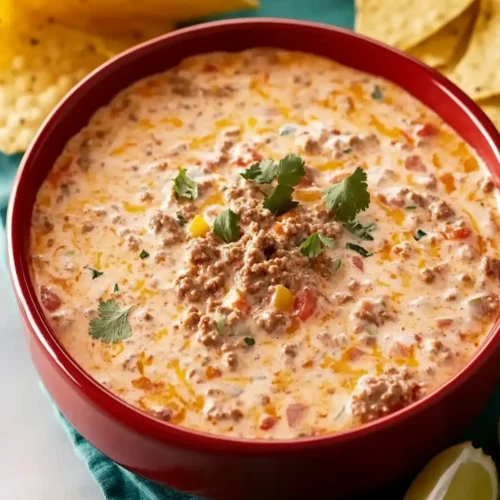 Easy Rotel Dip with Ground Beef and Sour Cream