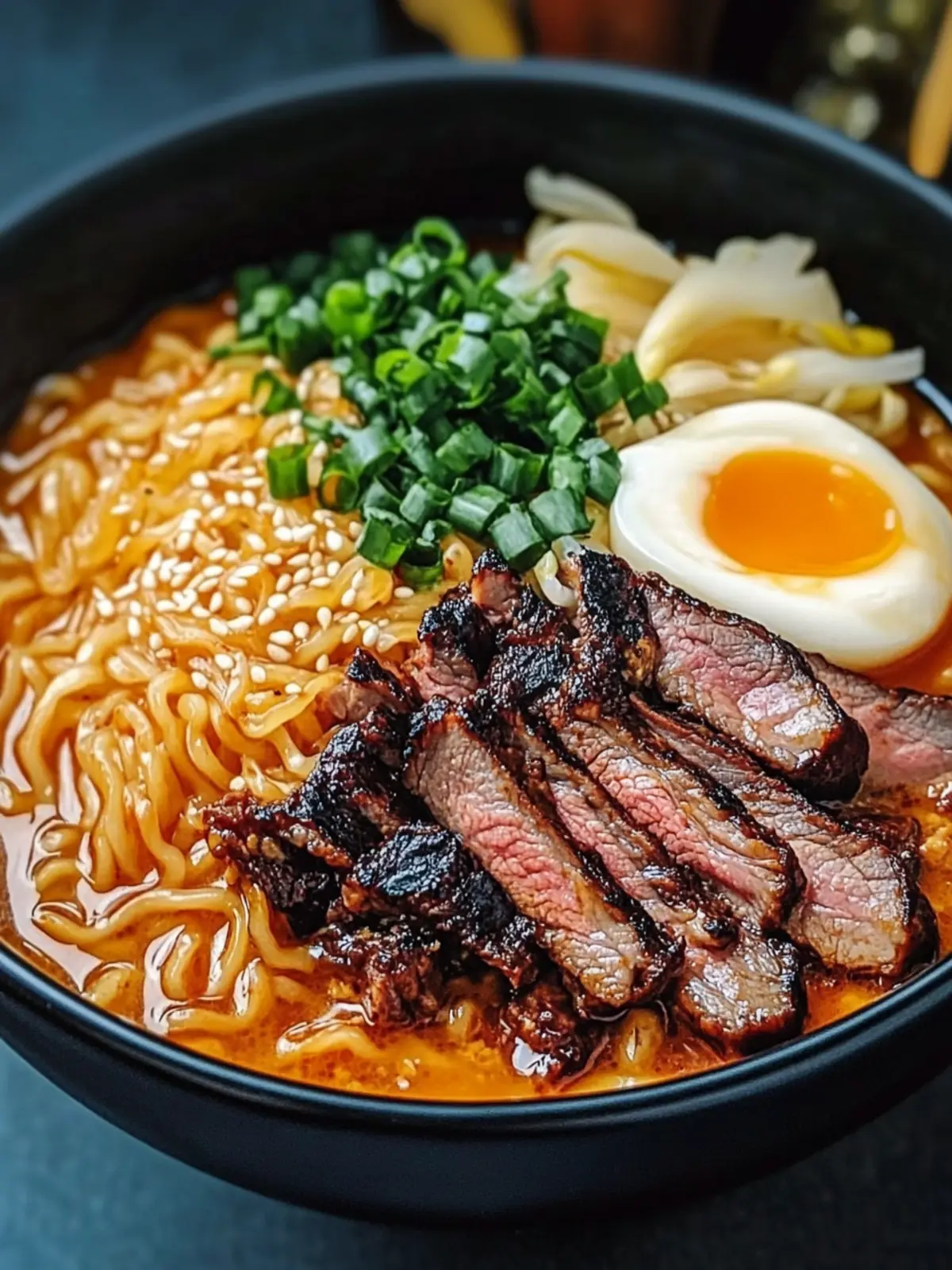 Spicy Korean Ramen with Grilled Beef & Creamy Sauce