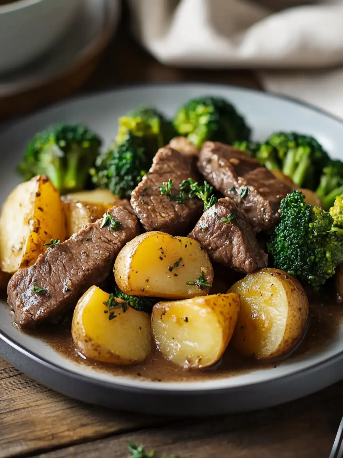 Beef with Herb-Roasted Potatoes & Steamed Broccoli