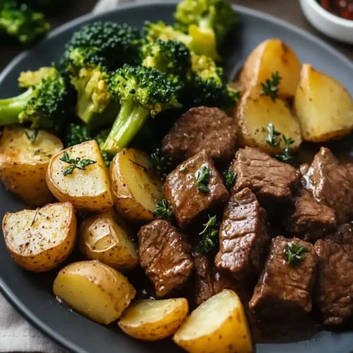 Beef with Herb-Roasted Potatoes & Steamed Broccoli