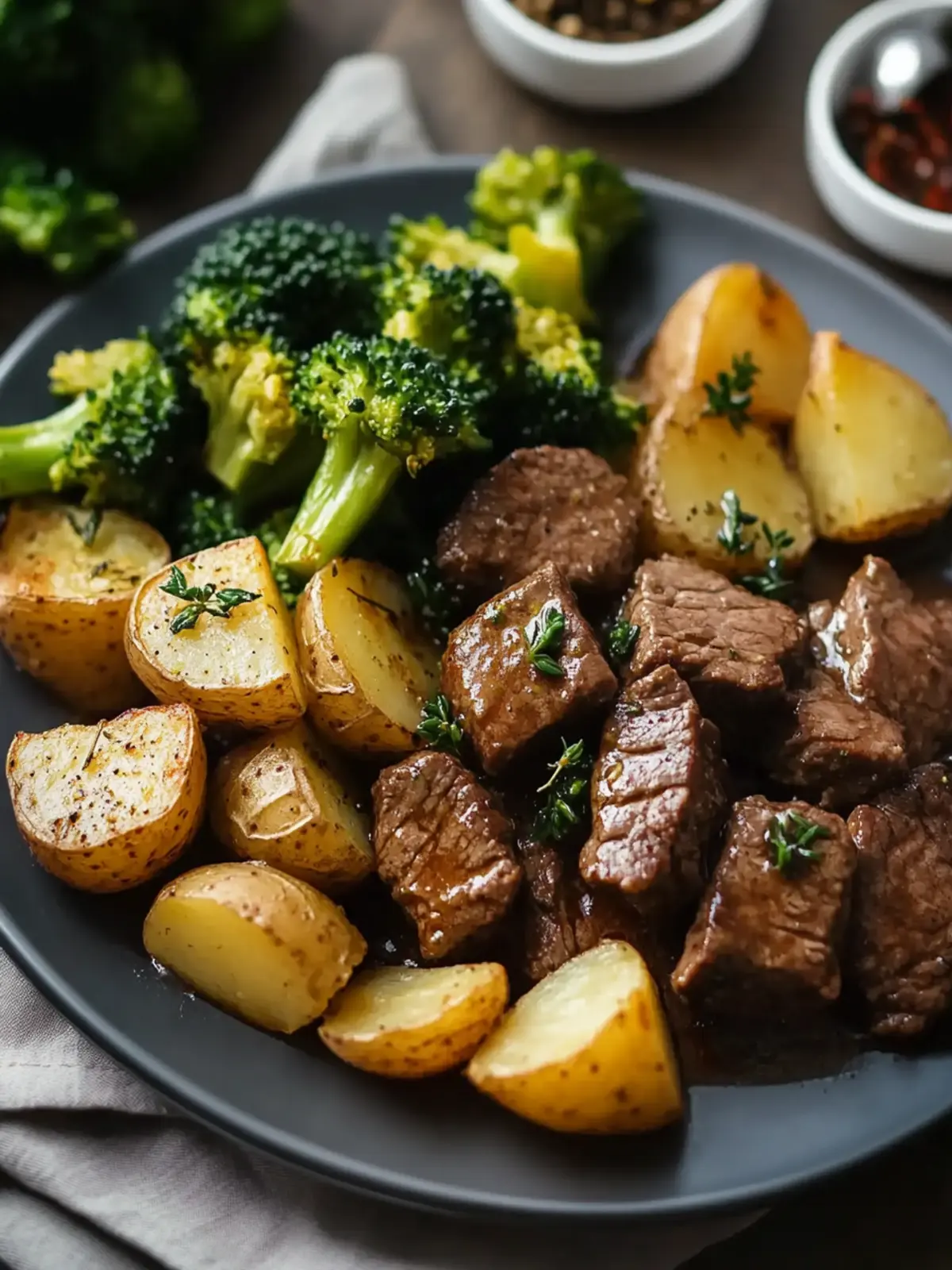 Beef with Herb-Roasted Potatoes & Steamed Broccoli