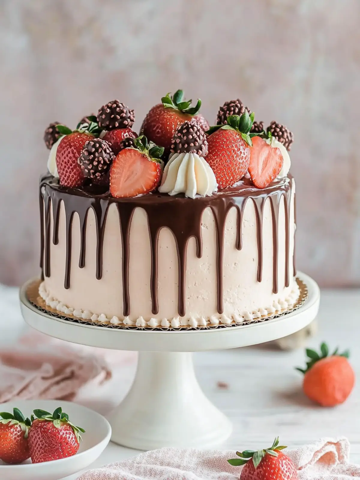 Chocolate Covered Strawberry Drip Cake