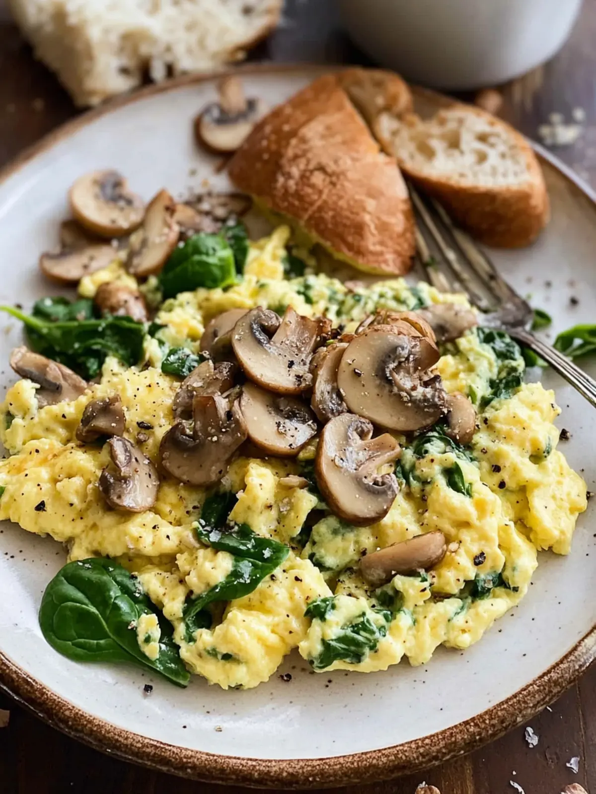 Healthy Mushroom Spinach Scrambled Eggs