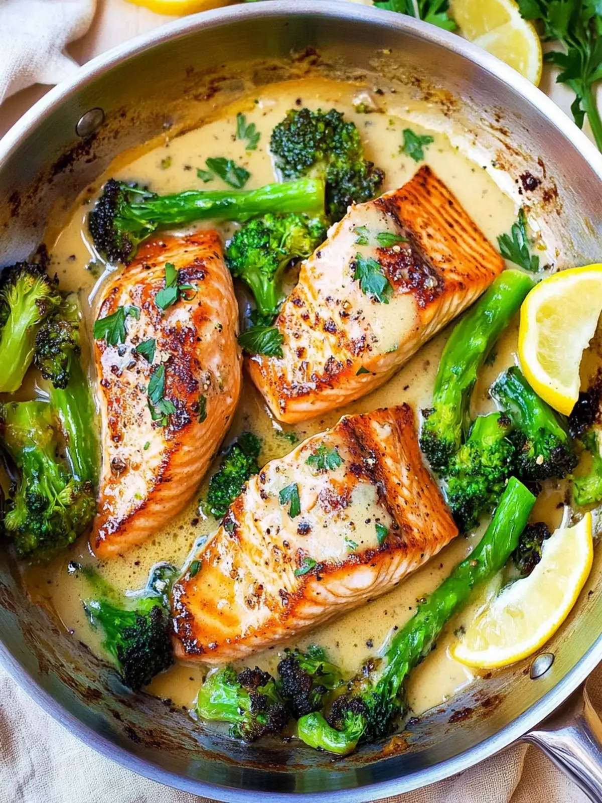One‑Skillet Garlicky Salmon & Broccoli