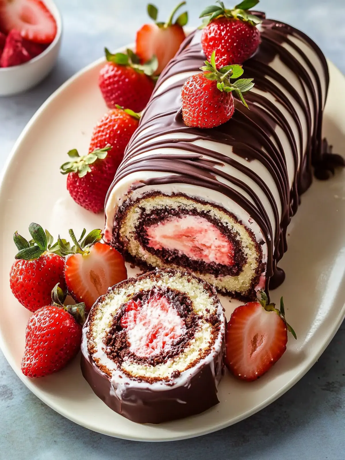Chocolate-Covered Strawberry Swiss Roll Cake