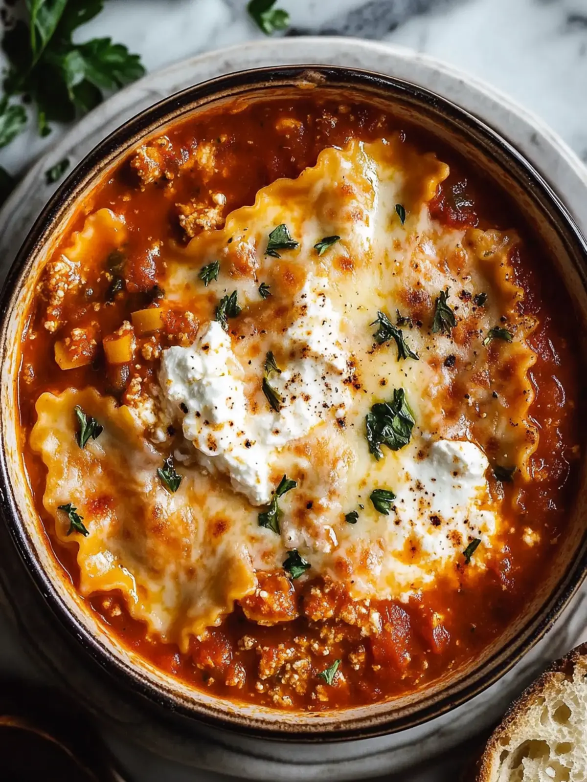Rich Lasagna Soup with Ricotta
