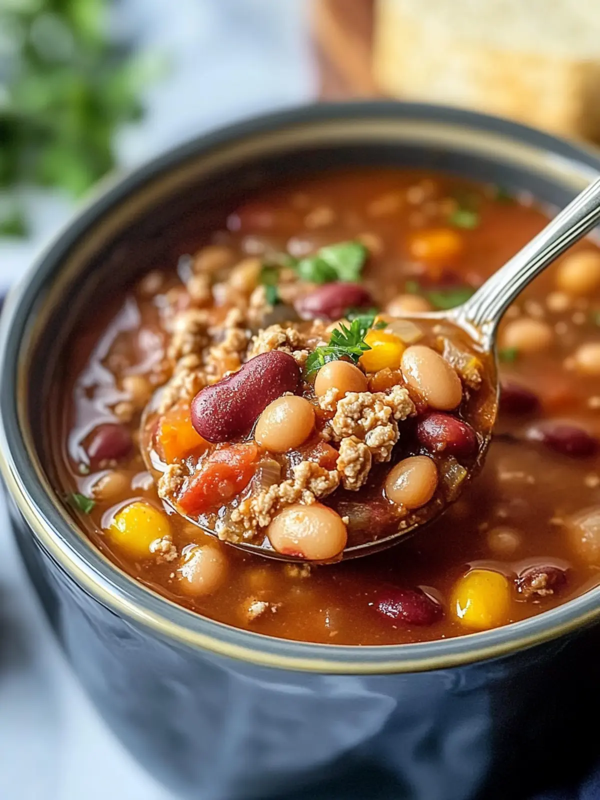 Hearty Easy Crock Pot 15 Bean Soup with Ground Turkey Delight