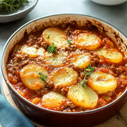 Best Hamburger and Potato Casserole with Tomato Soup
