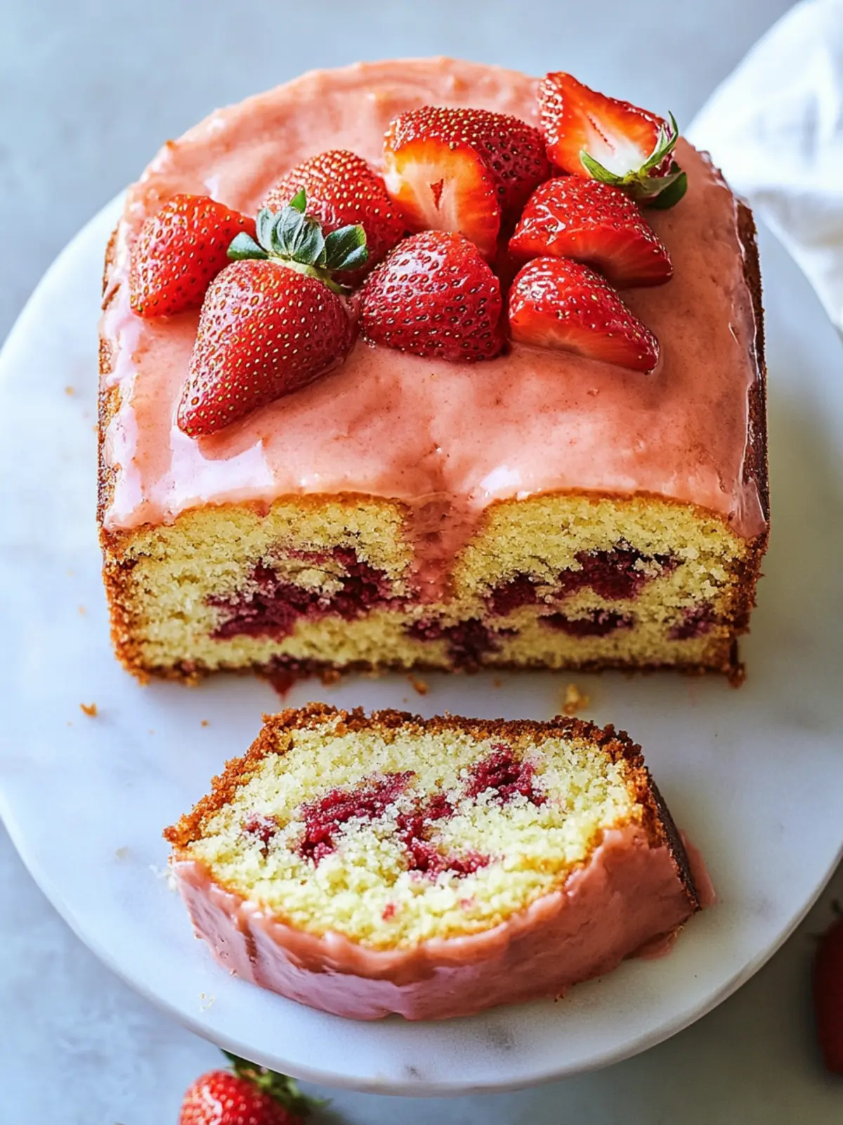 Decadent Strawberry Pound Cake with Sweet Swirls and Glaze