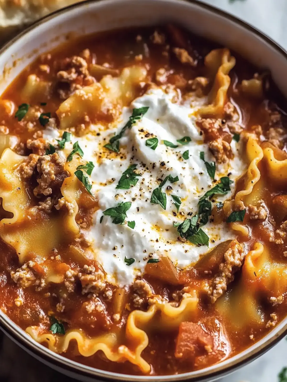 Rich Lasagna Soup with Ricotta