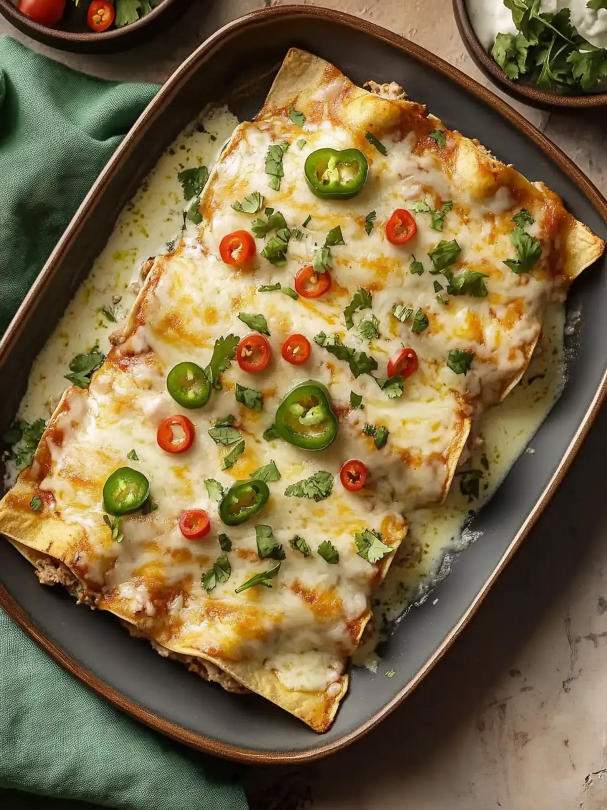 Baked Ground Turkey Enchiladas with White Sauce