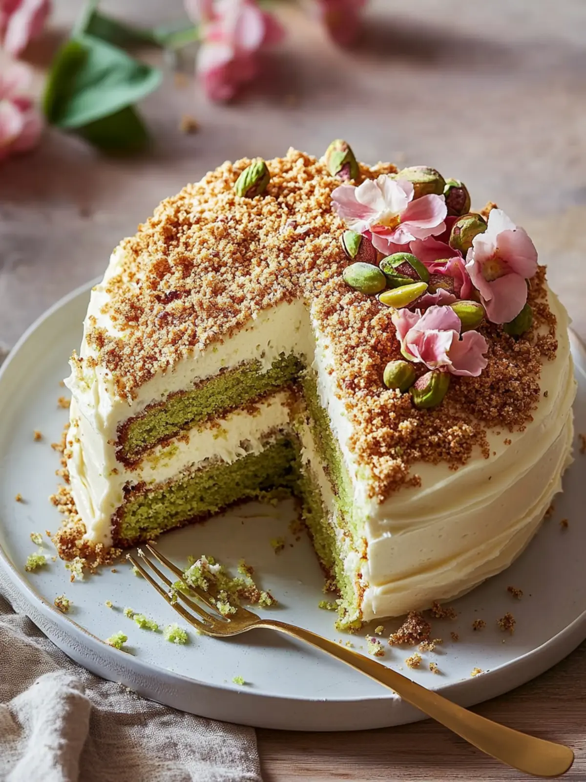 Irresistibly Moist Pistachio Cake with Cream Cheese Frosting