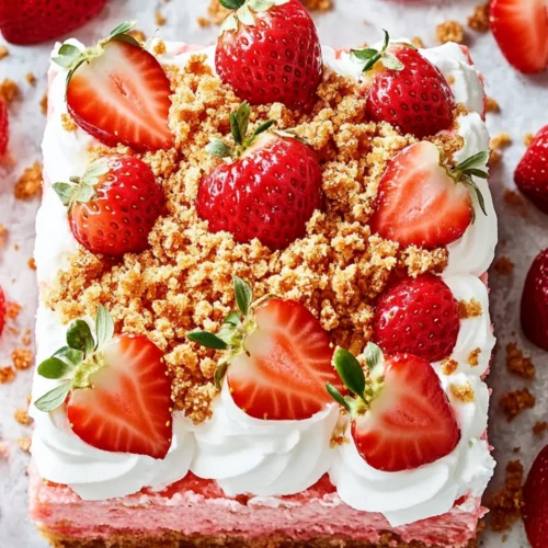 Strawberry Crunch Poke Cake