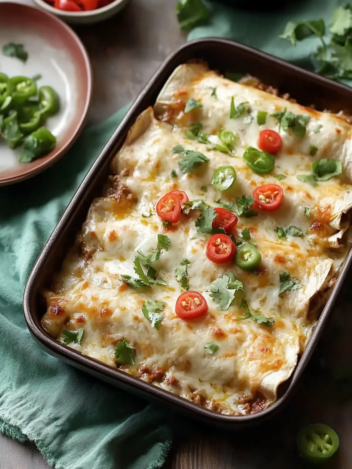 Baked Ground Turkey Enchiladas with White Sauce